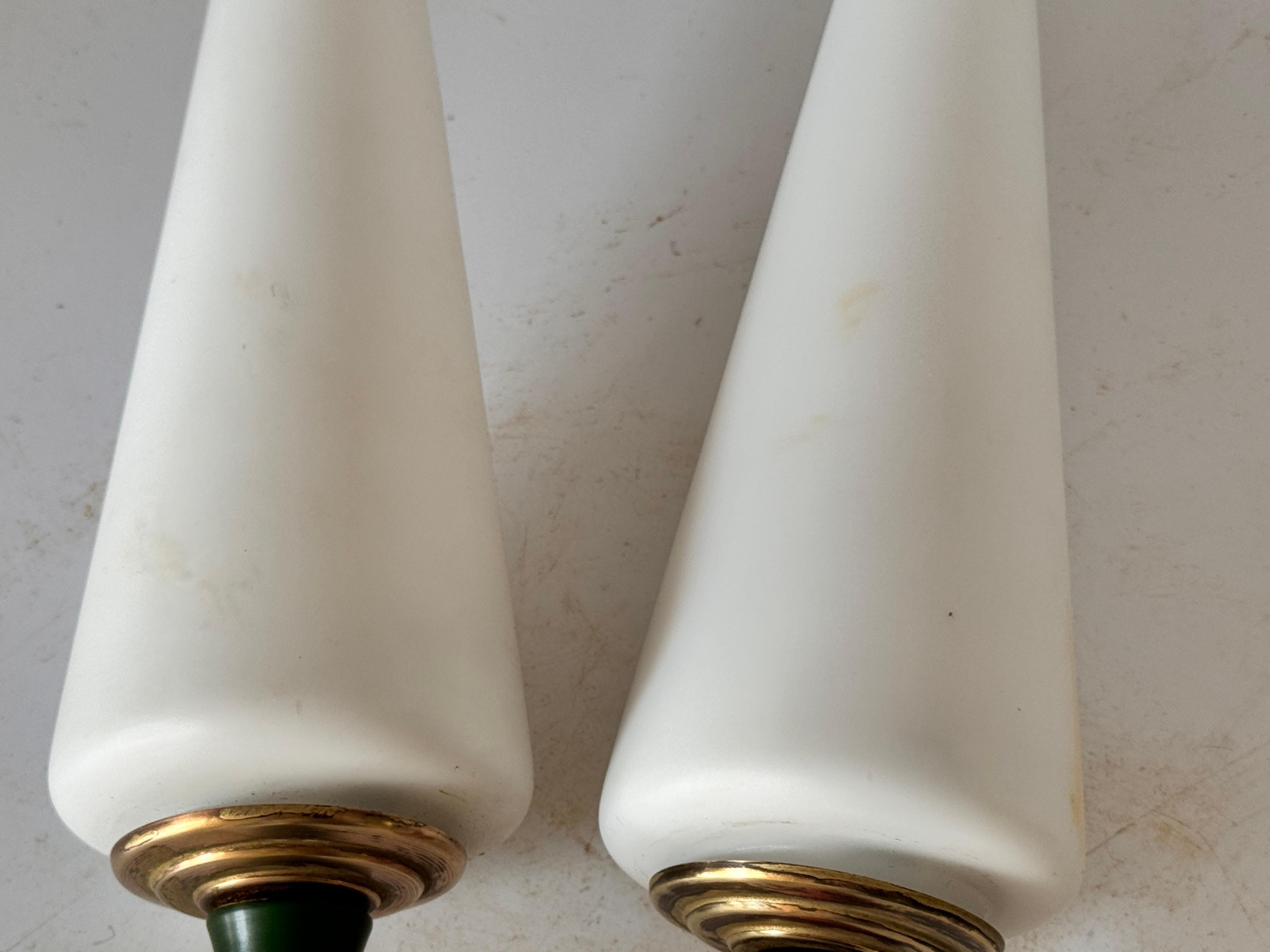Arlus Style Sconce with two -branch opaline lampshades Circa 1950 For Sale 1