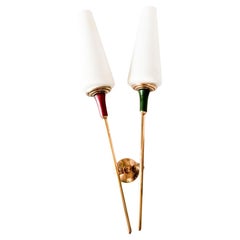Arlus Style Sconce with two -branch opaline lampshades Circa 1950