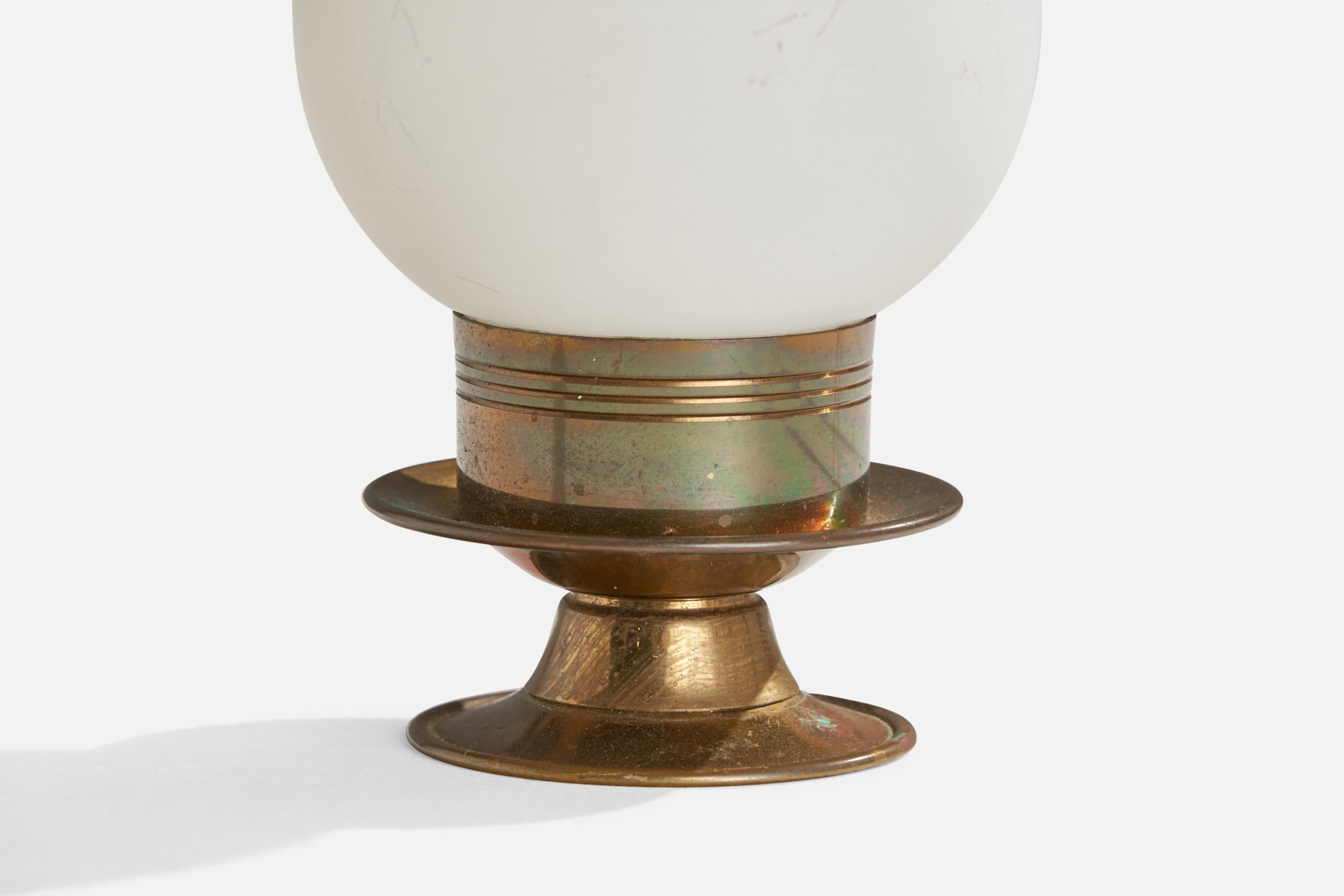 Arlus, Tischlampe, Messing, Glas, Frankreich, 1950er Jahre (Französisch) im Angebot