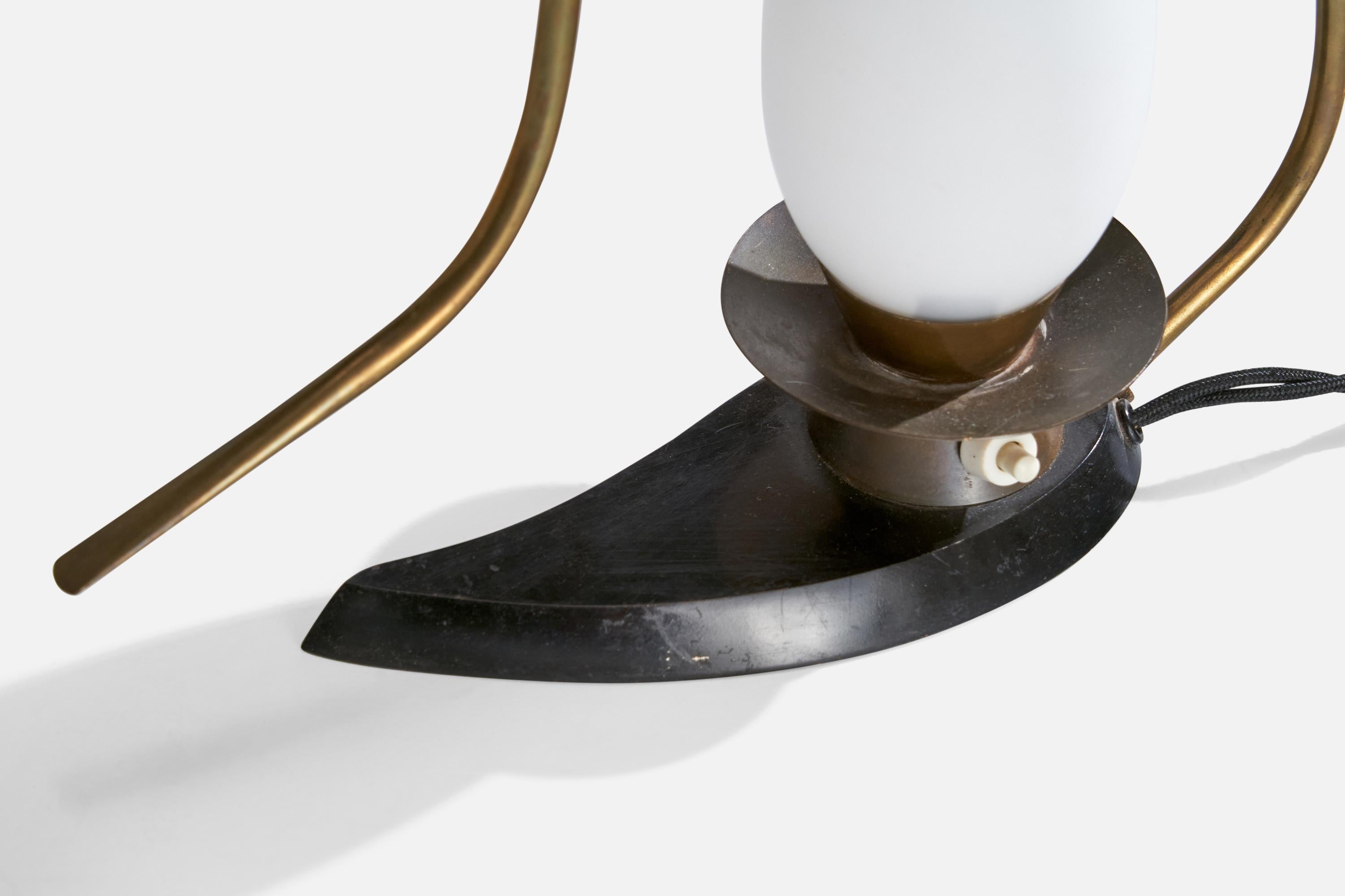 Mid-Century Modern Arlus, Table Lamp, Brass, Metal, Glass, France, 1950s For Sale