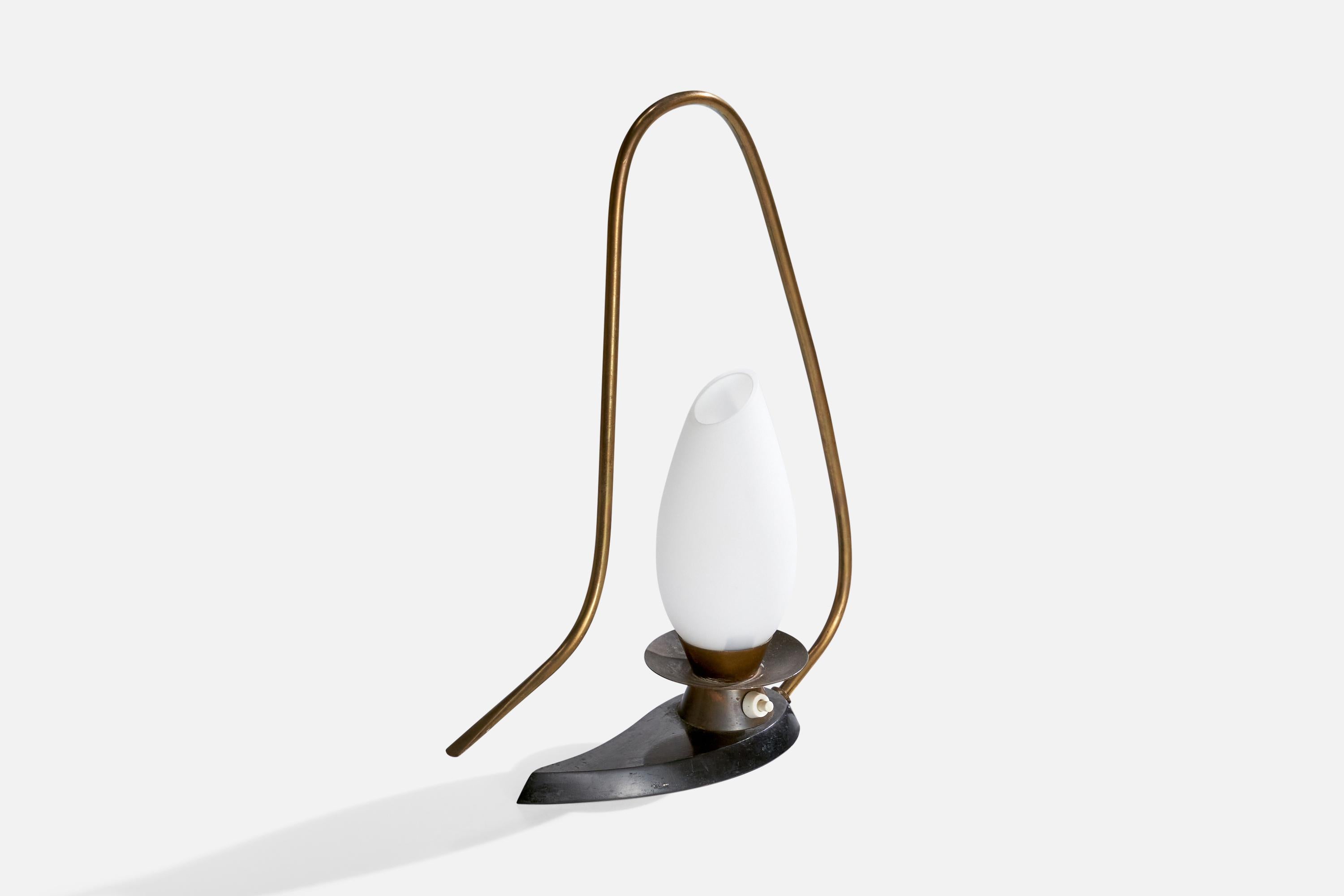 Mid-20th Century Arlus, Table Lamp, Brass, Metal, Glass, France, 1950s For Sale