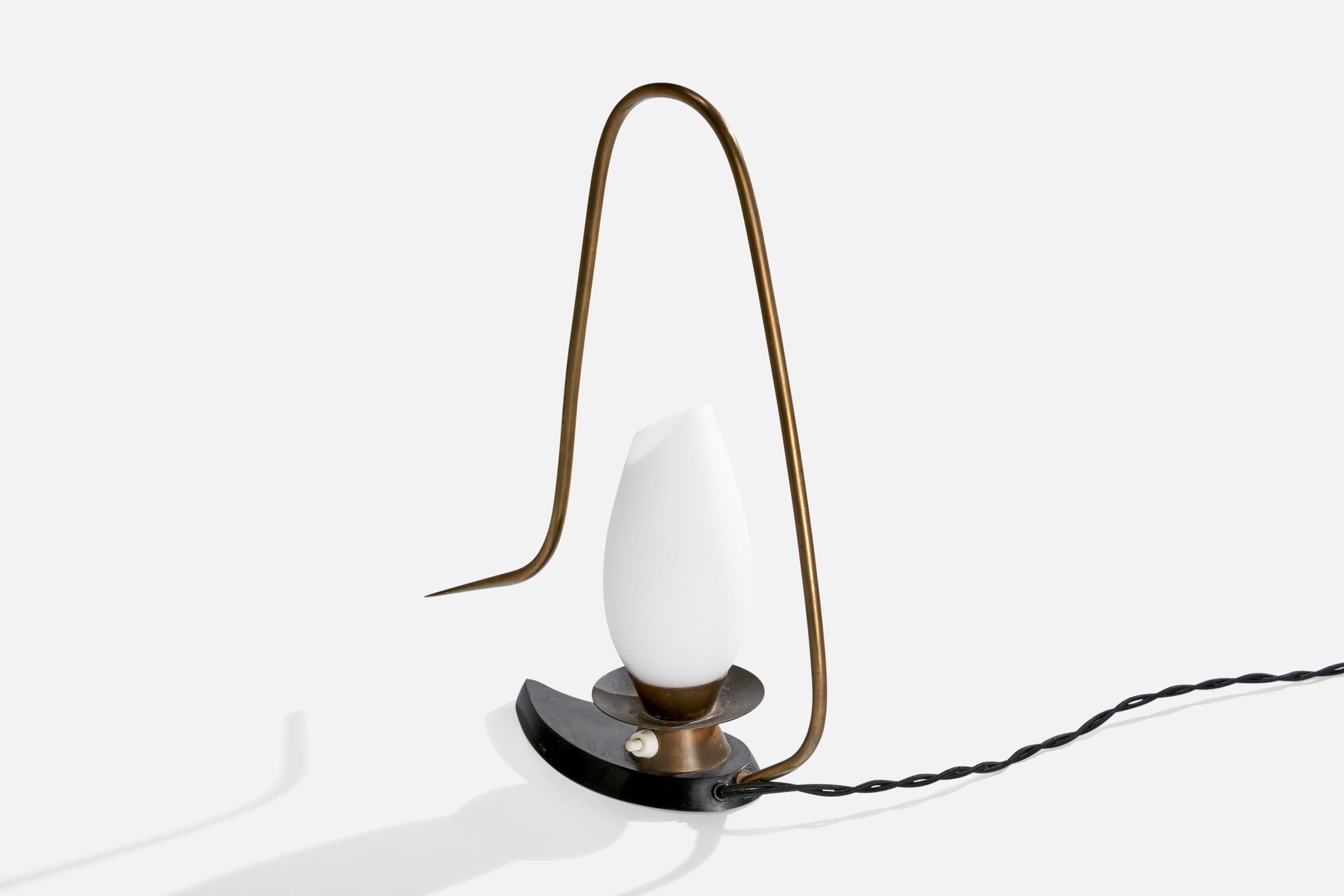 Arlus, Table Lamp, Brass, Metal, Glass, France, 1950s For Sale 1