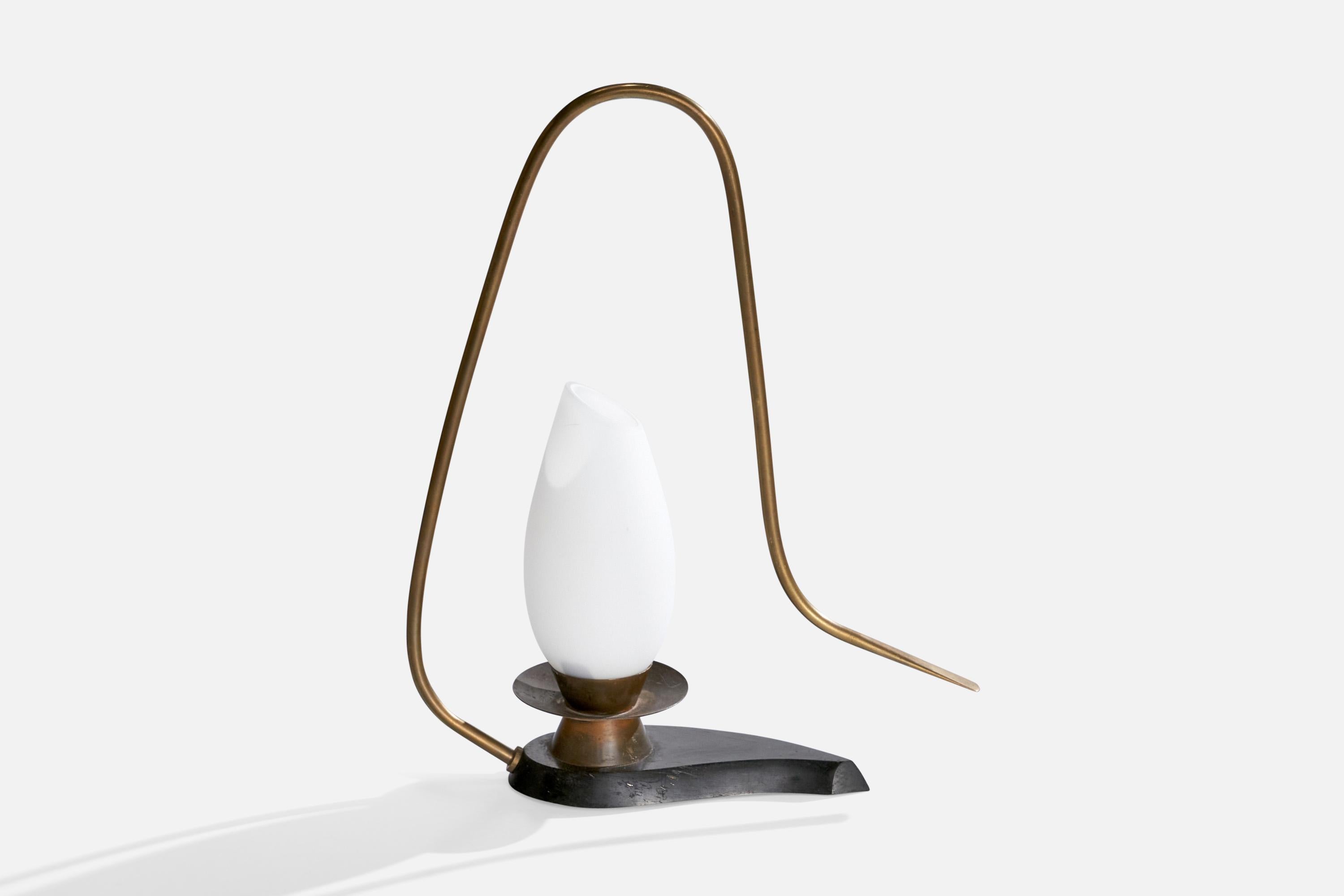 Arlus, Table Lamp, Brass, Metal, Glass, France, 1950s For Sale 2