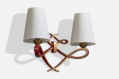 Arlus, Wall Light, Brass, Fabric, France, 1950s