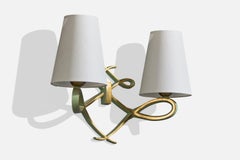 Arlus, Wandleuchte, Messing, Stoff, Frankreich, 1950er Jahre