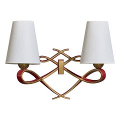 Arlus, Wall Light, Brass, Fabric, France, 1950s