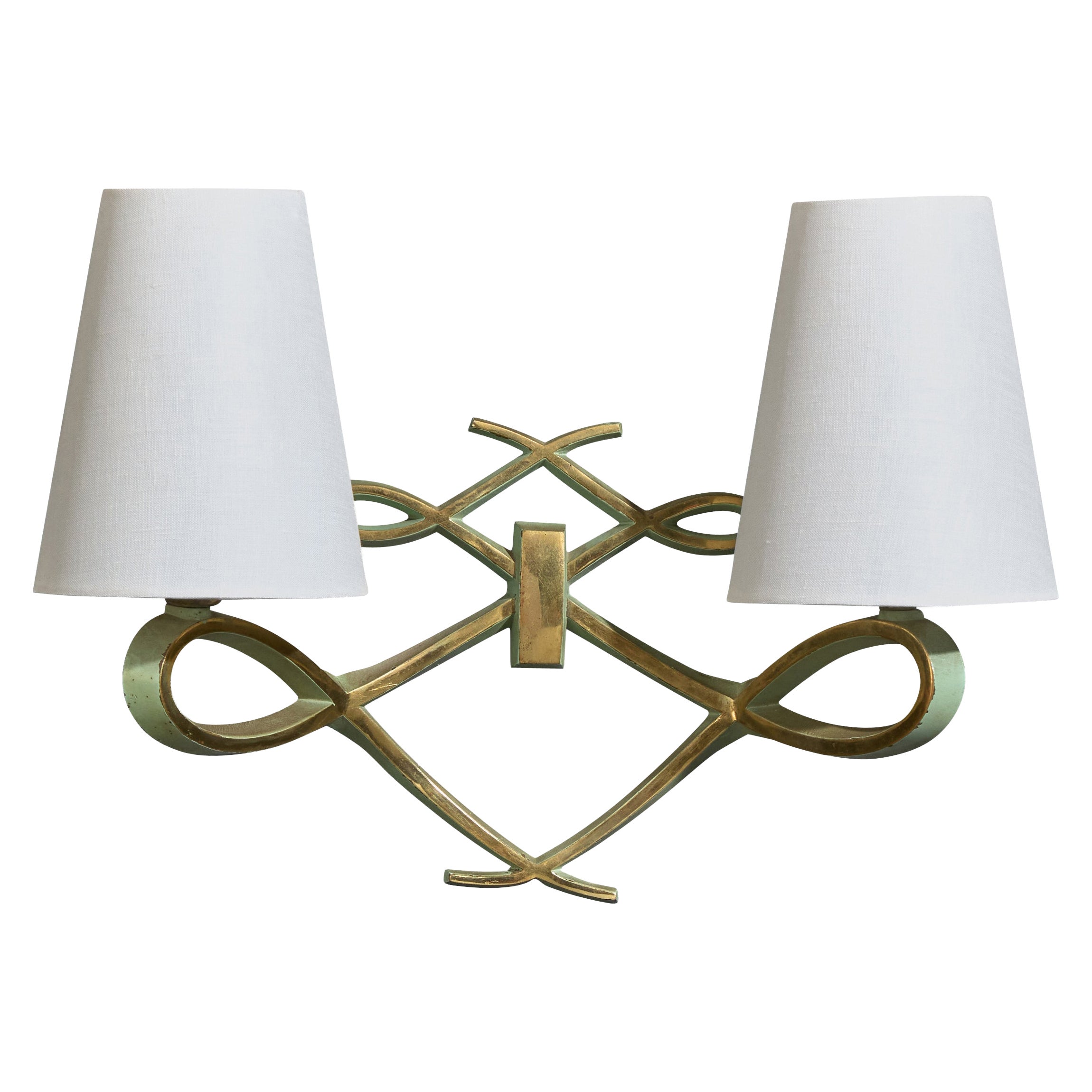 Arlus, Wall Light, Brass, Fabric, France, 1950s