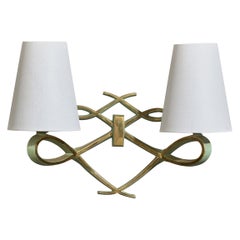 Arlus, Wandleuchte, Messing, Stoff, Frankreich, 1950er Jahre