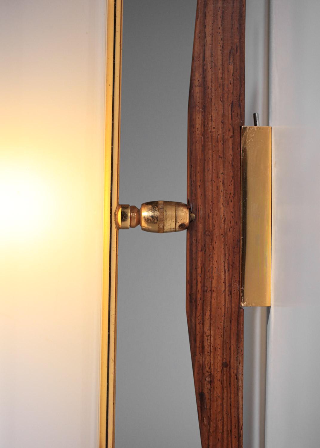 Mid-20th Century Arlus wall light plexiglass teak and brass tube 60s  For Sale