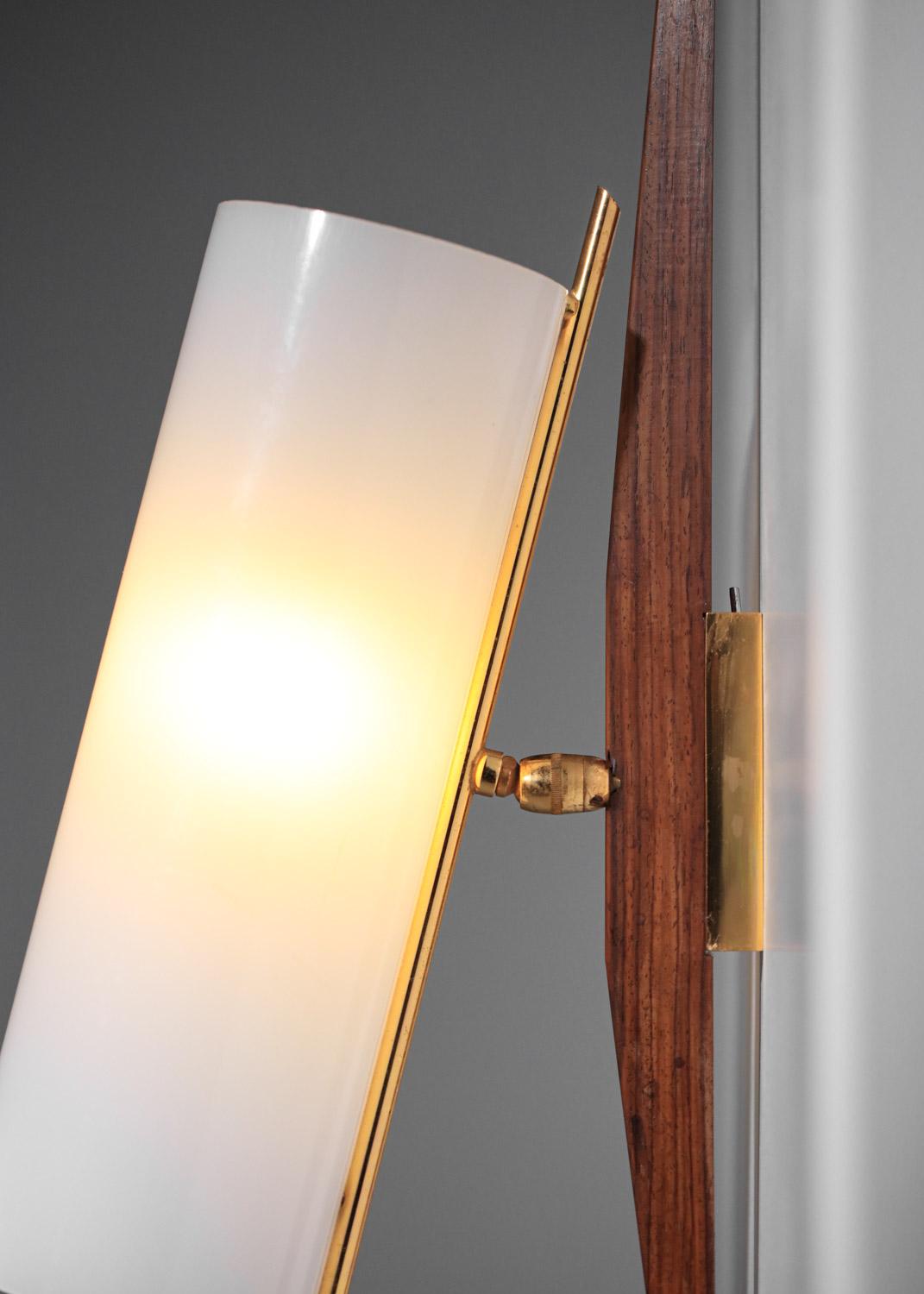 Arlus wall light plexiglass teak and brass tube 60s  For Sale 1