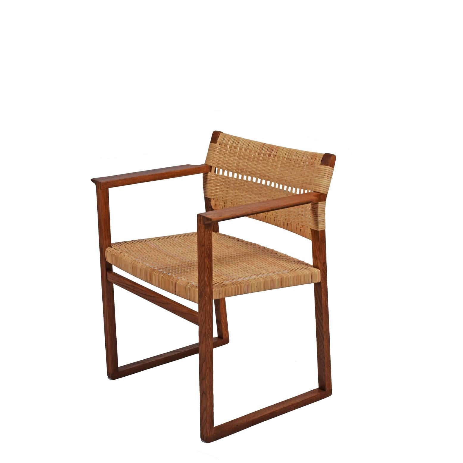 Armchair design by Borge Mogensen in 1957 solid oak with expose joinery new cane manufacture by P. Lauritsen.