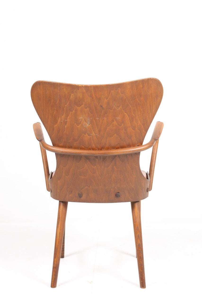 Armchair in Oak and Patinated Leather by Fritz Hansen, 1940s 1