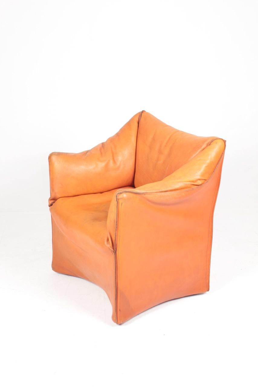 Italian Armchair in Patinated Leather by Mario Bellini, 1970s For Sale