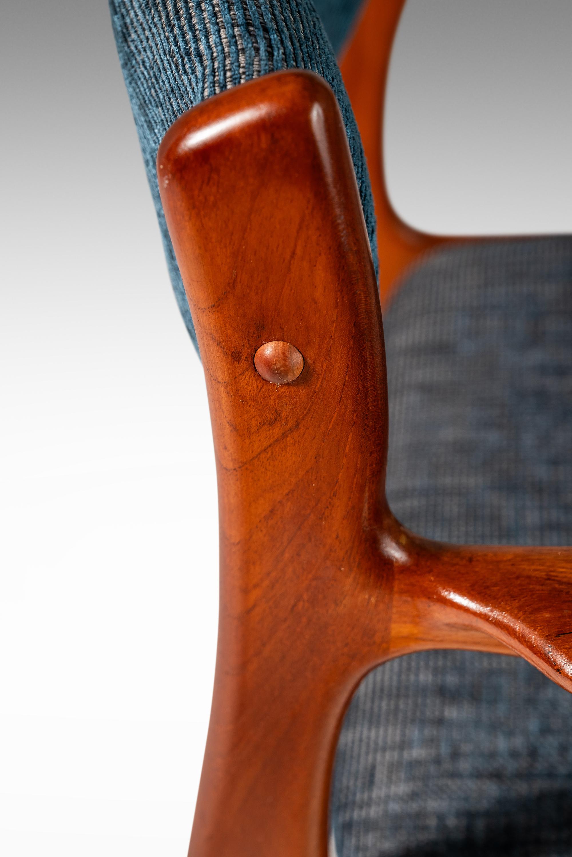 Fabric Arm Chair in Solid Teak and New Upholstery by Benny Linden Designs, c. 1970s For Sale