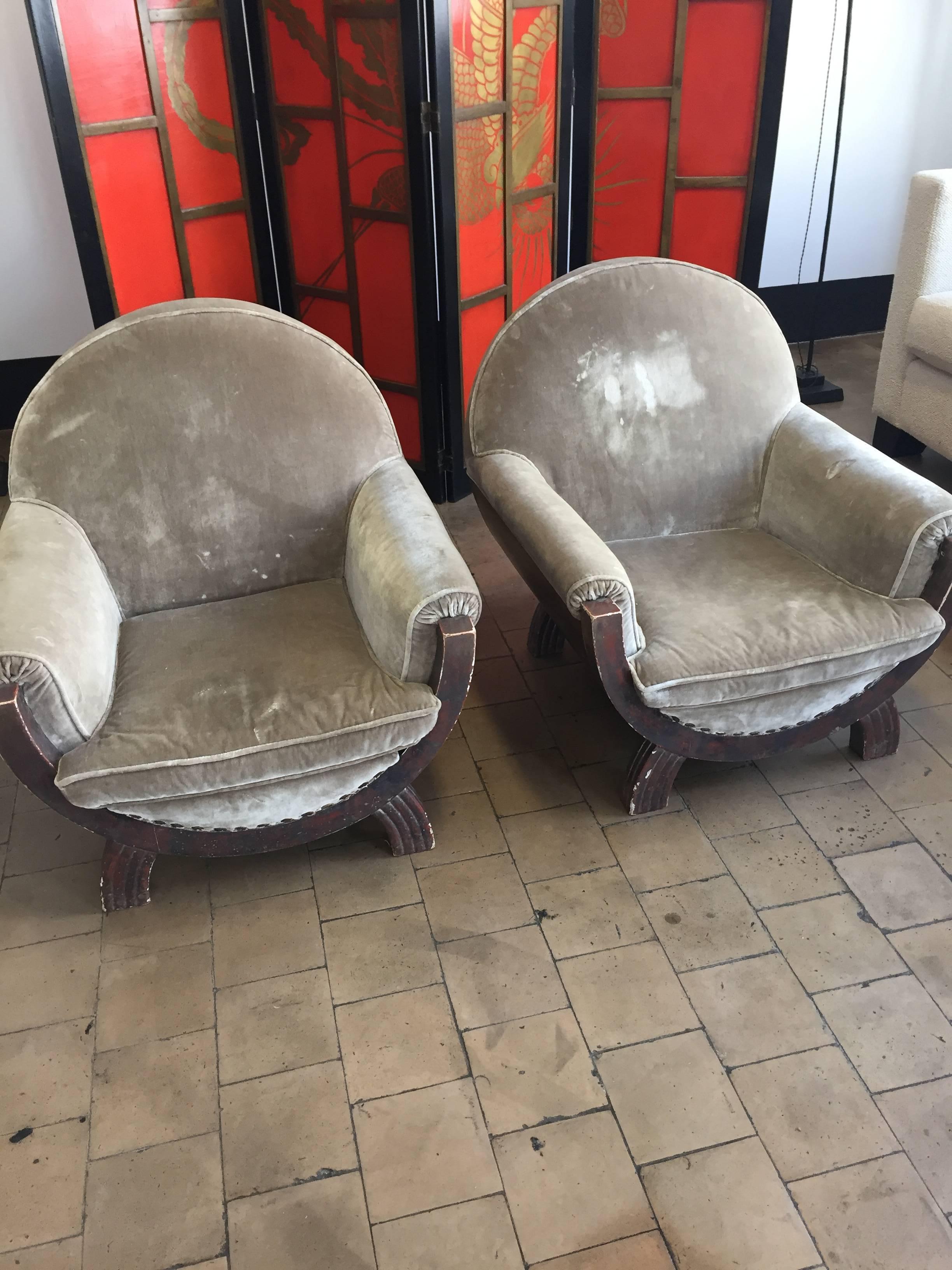 Armchairs Art Deco Silvered 1