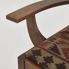 Pair of Arts and Crafts Wooden Armchairs Upholstered in Kilim Fabric
