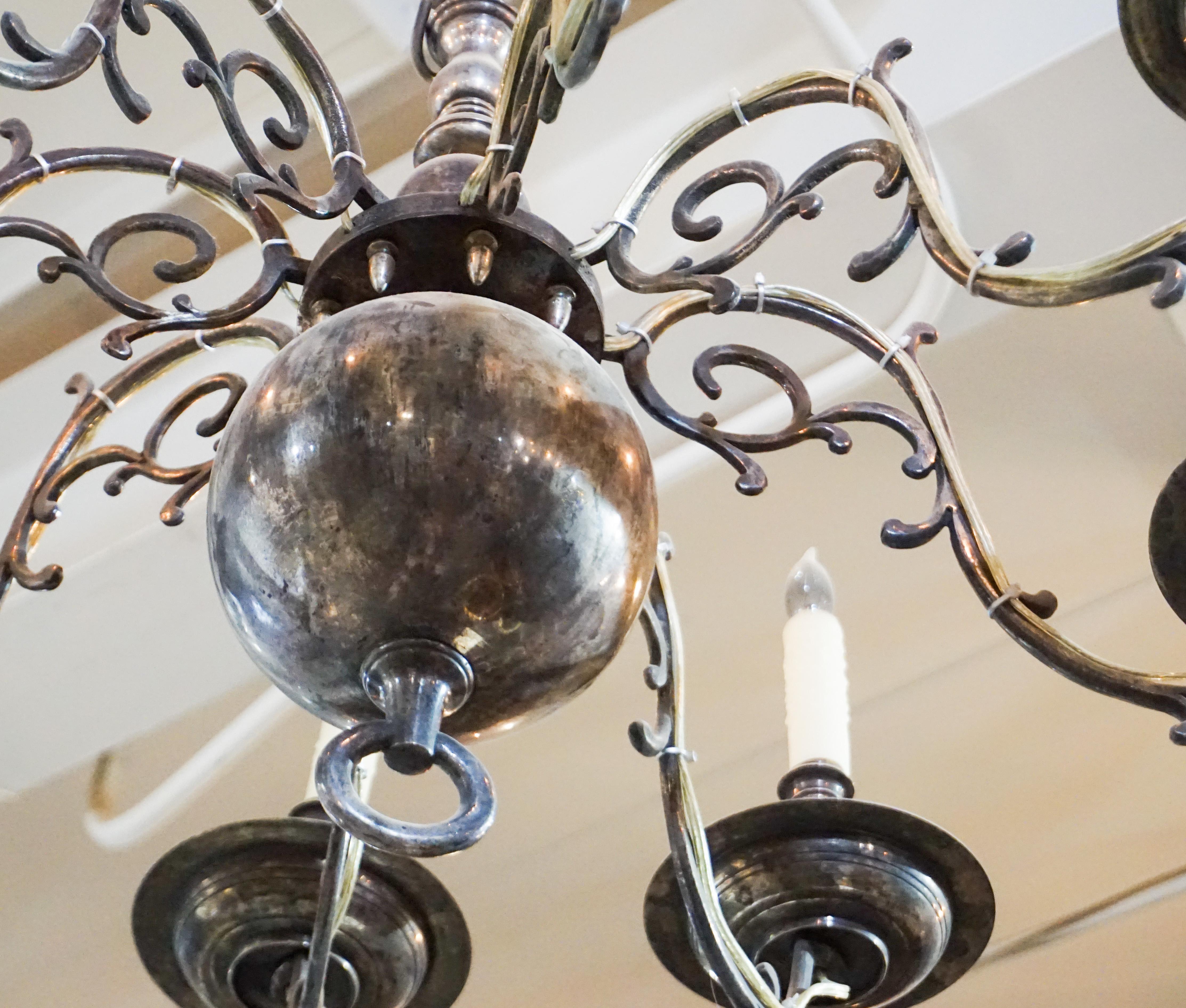 Arm Silver Plated Chandelier, circa 1920 1