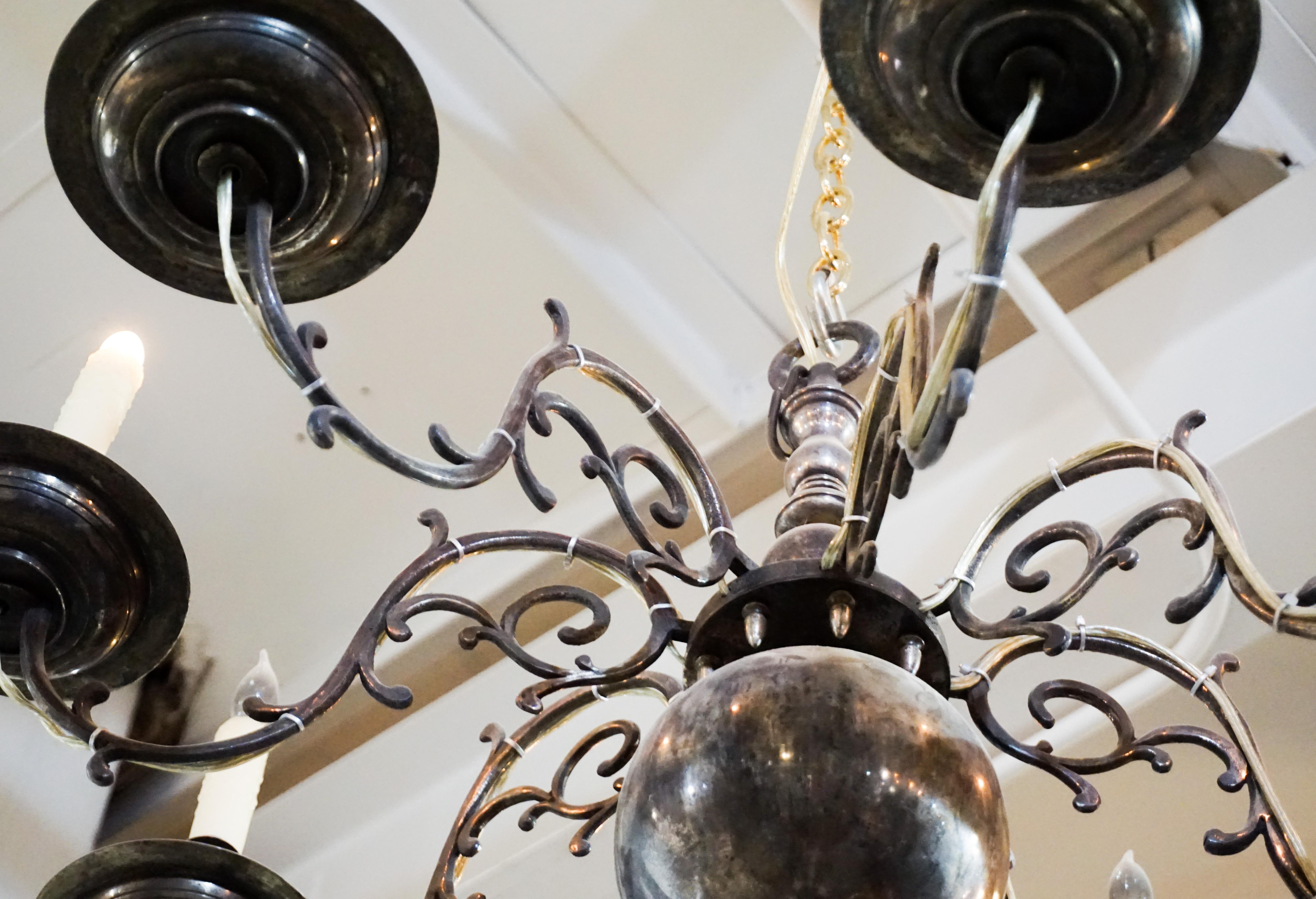 Arm Silver Plated Chandelier, circa 1920 2
