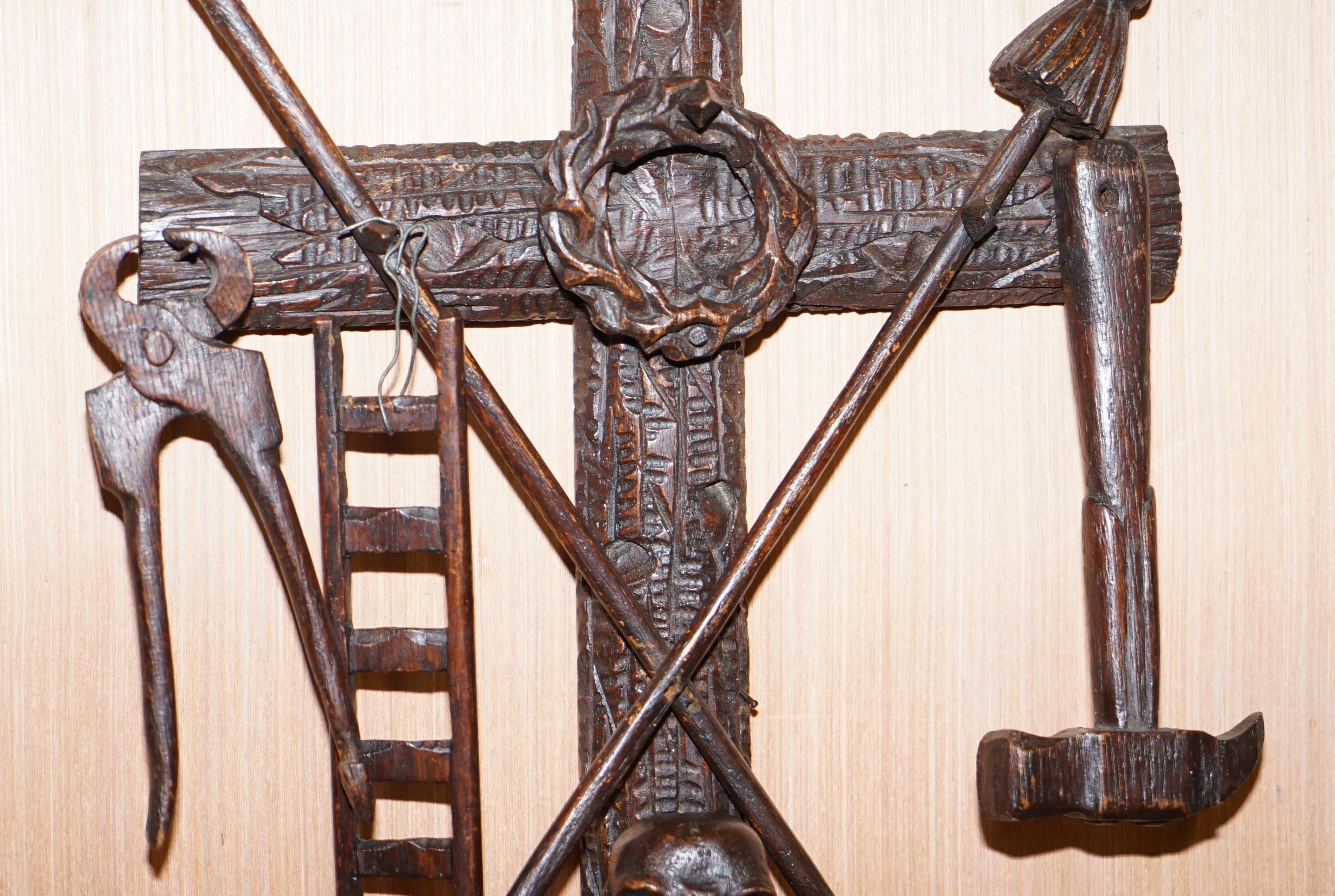 Arma Christi 18th Century Black Forest Carved Wood Instruments of Passion Cross 2