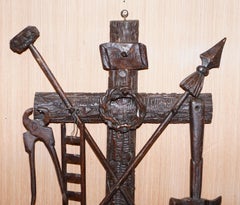 Arma Christi 18th Century Black Forest Carved Wood Instruments of Passion Cross