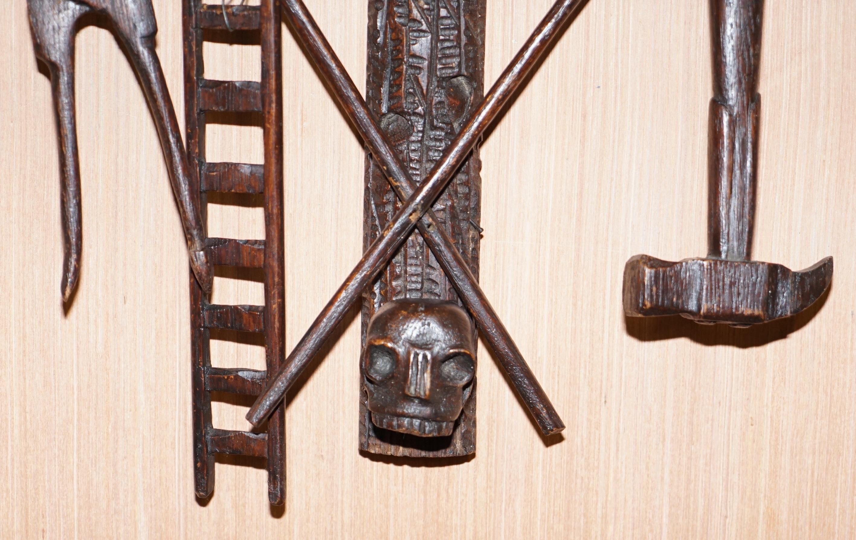 18th Century and Earlier Arma Christi 18th Century Black Forest Carved Wood Instruments of Passion Cross