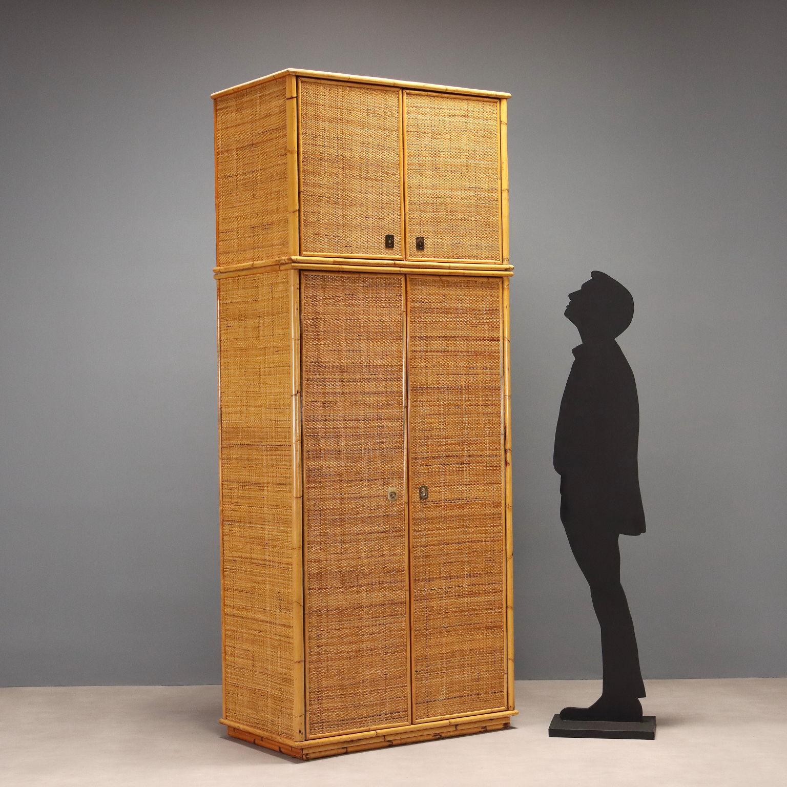 Mid-Century moderno Armadio Anni '80 in Bambù e Vimini in vendita