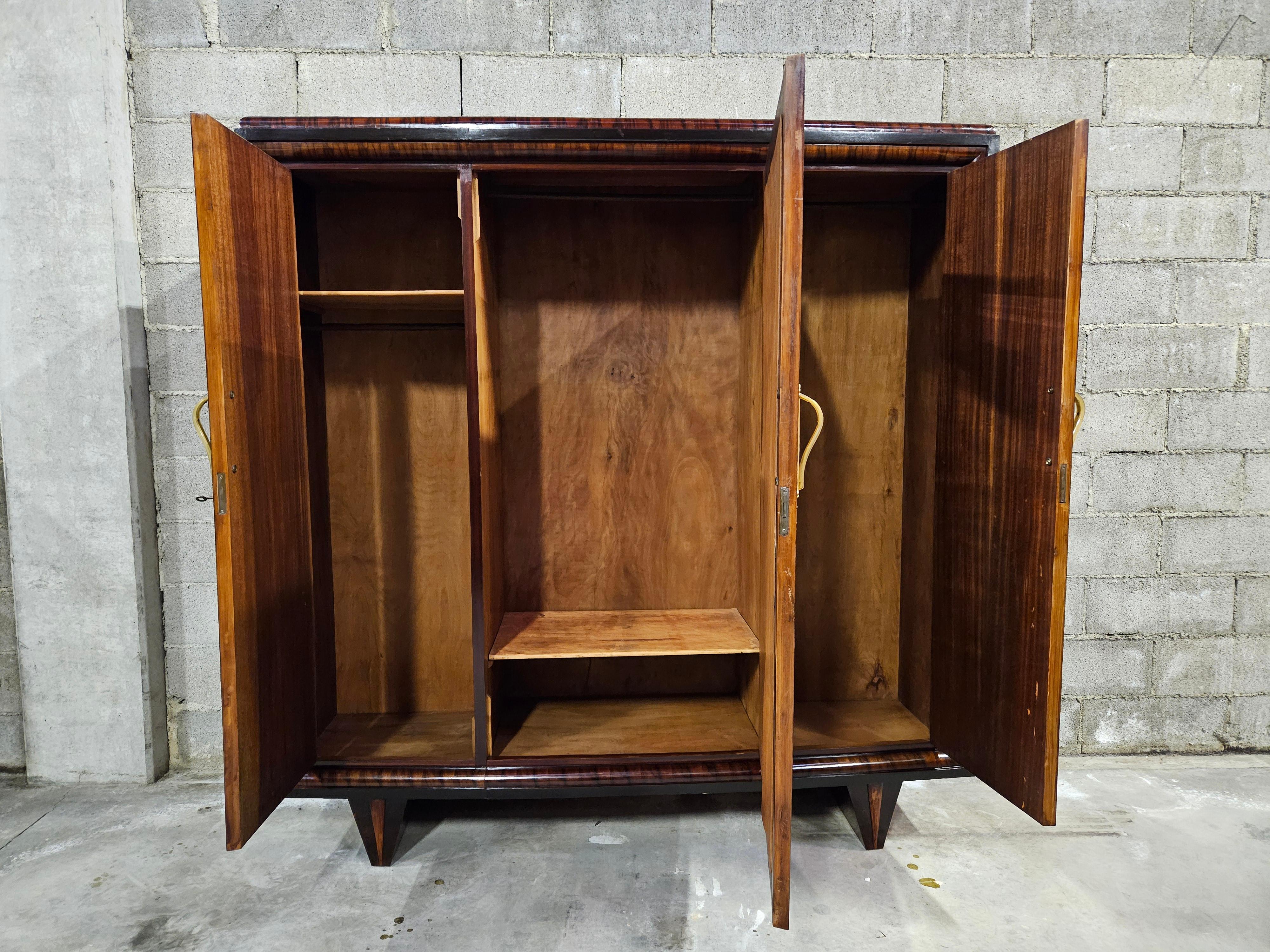 Art Deco cabinet in mahogany burl, ebony and mirror 20th century For Sale 6