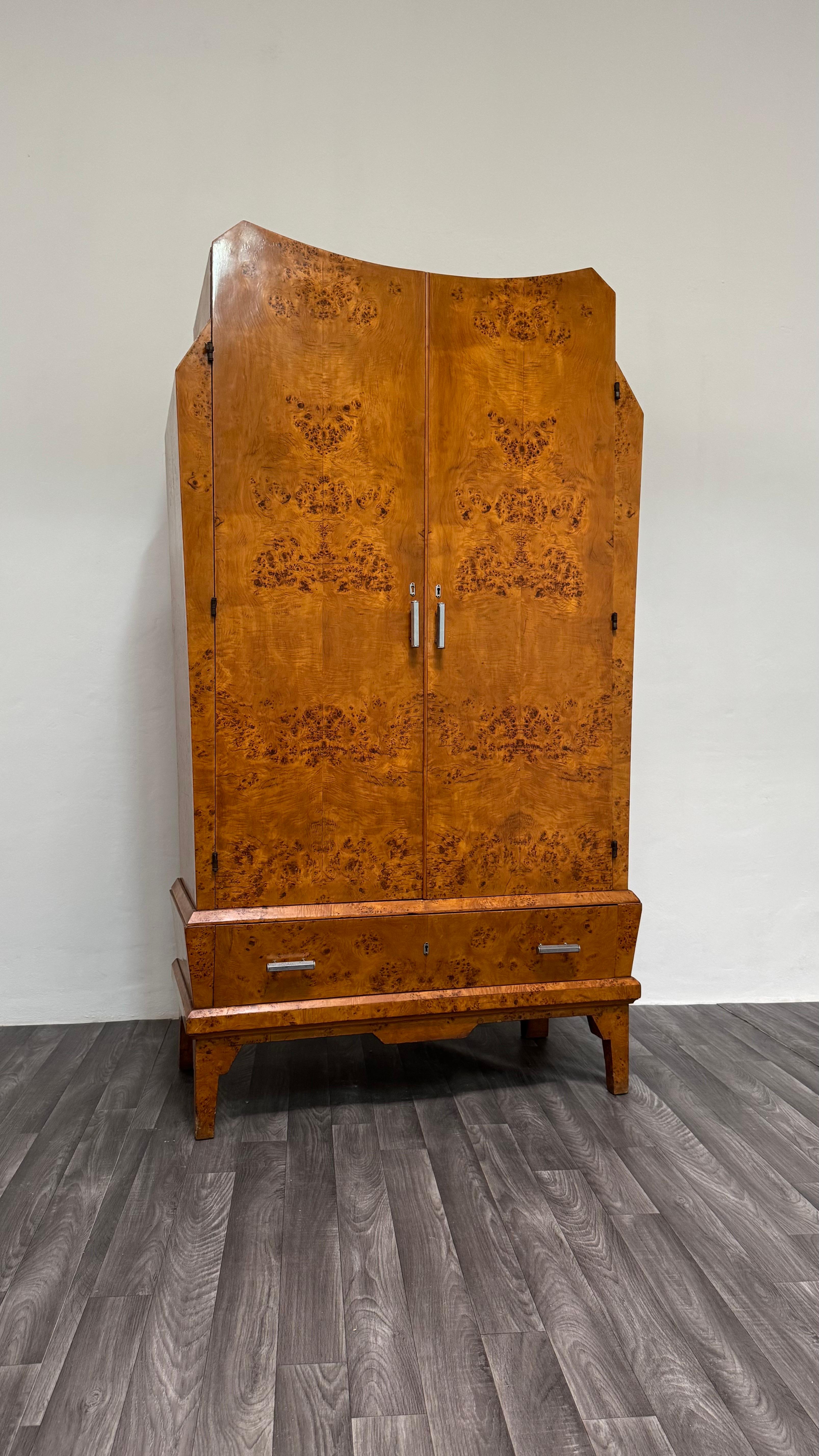 Armadio Cubista Art Decò In Radica Anni 40 Design Modernariato en venta 6