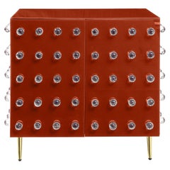 Modern Italian pantry cabinet in orange Murano glass and brass