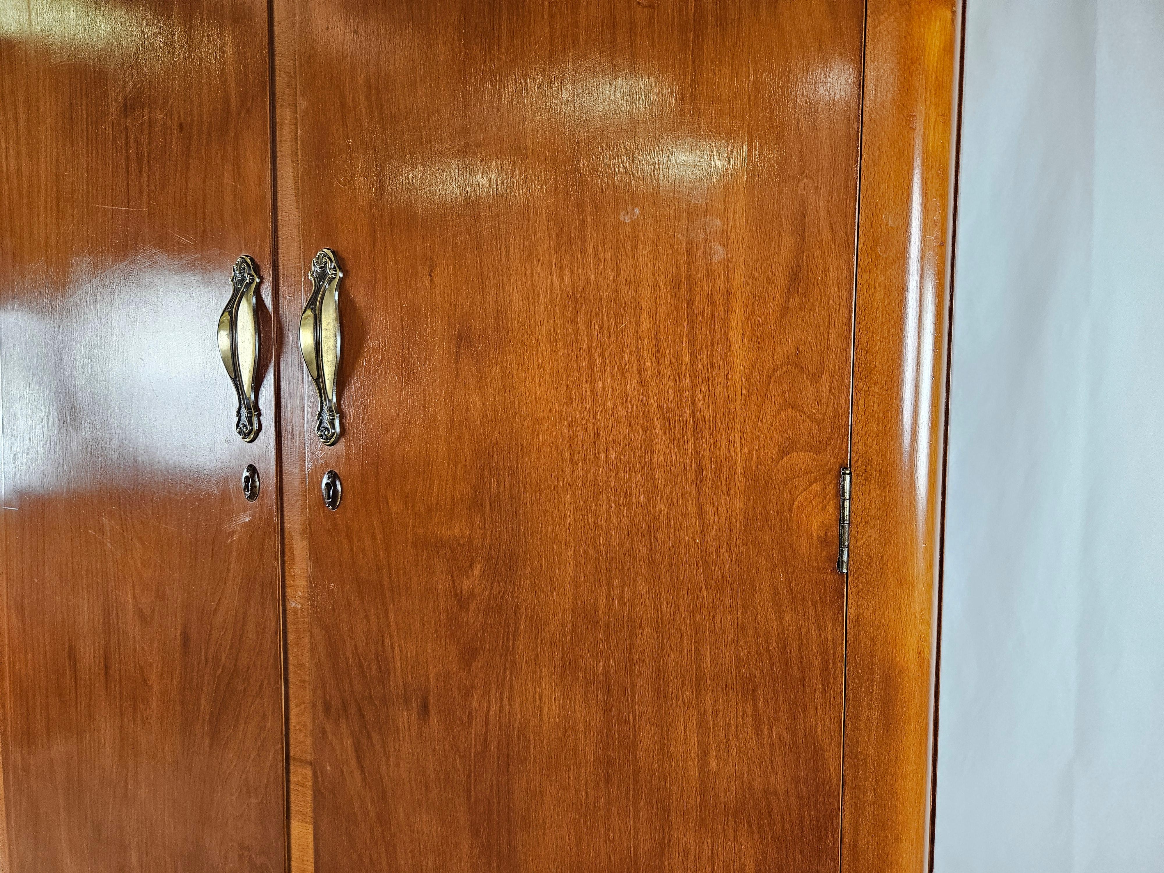Mid-20th Century Two-door walnut closet with brass handles 20th century For Sale