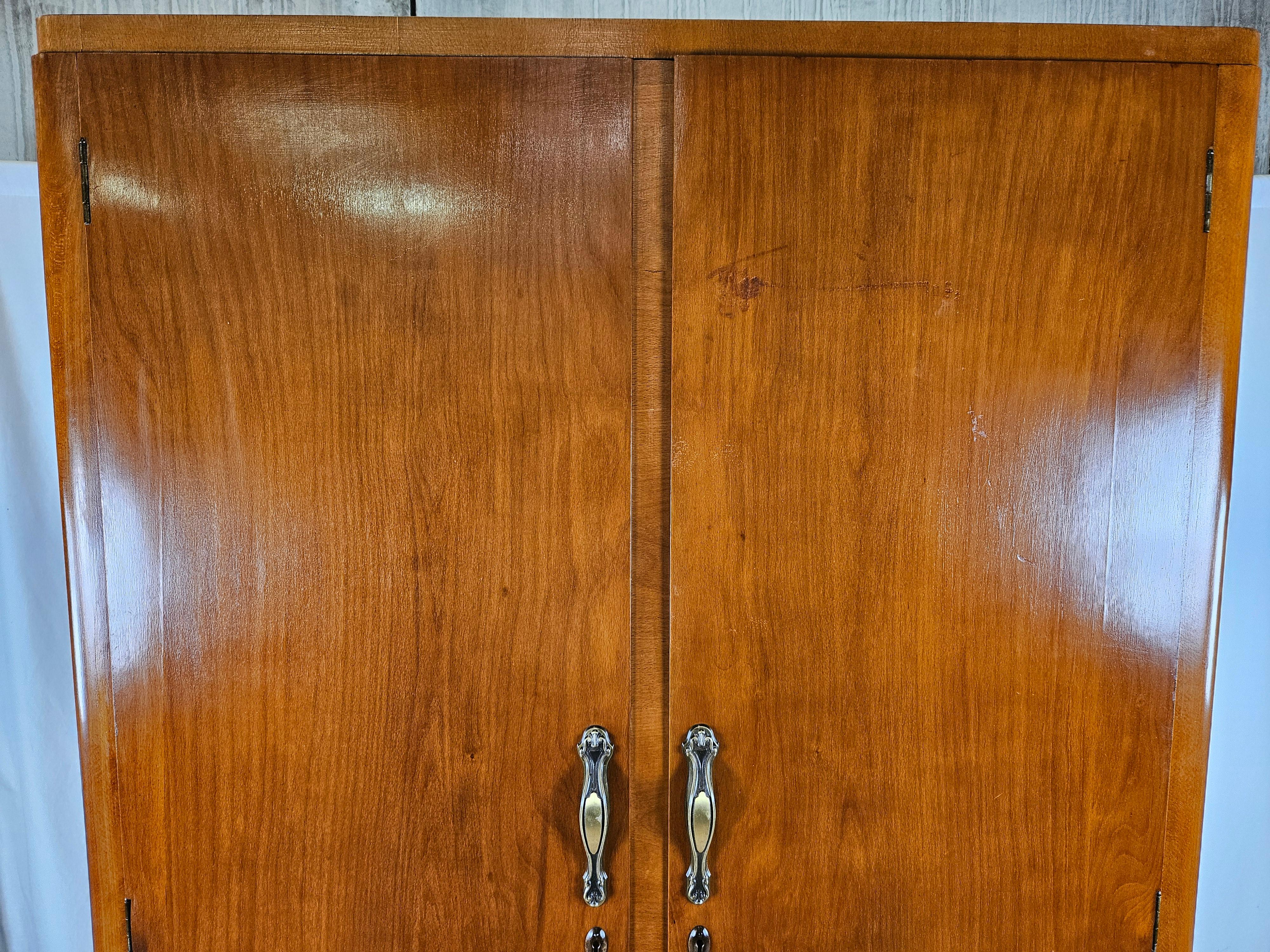 Brass Two-door walnut closet with brass handles 20th century For Sale