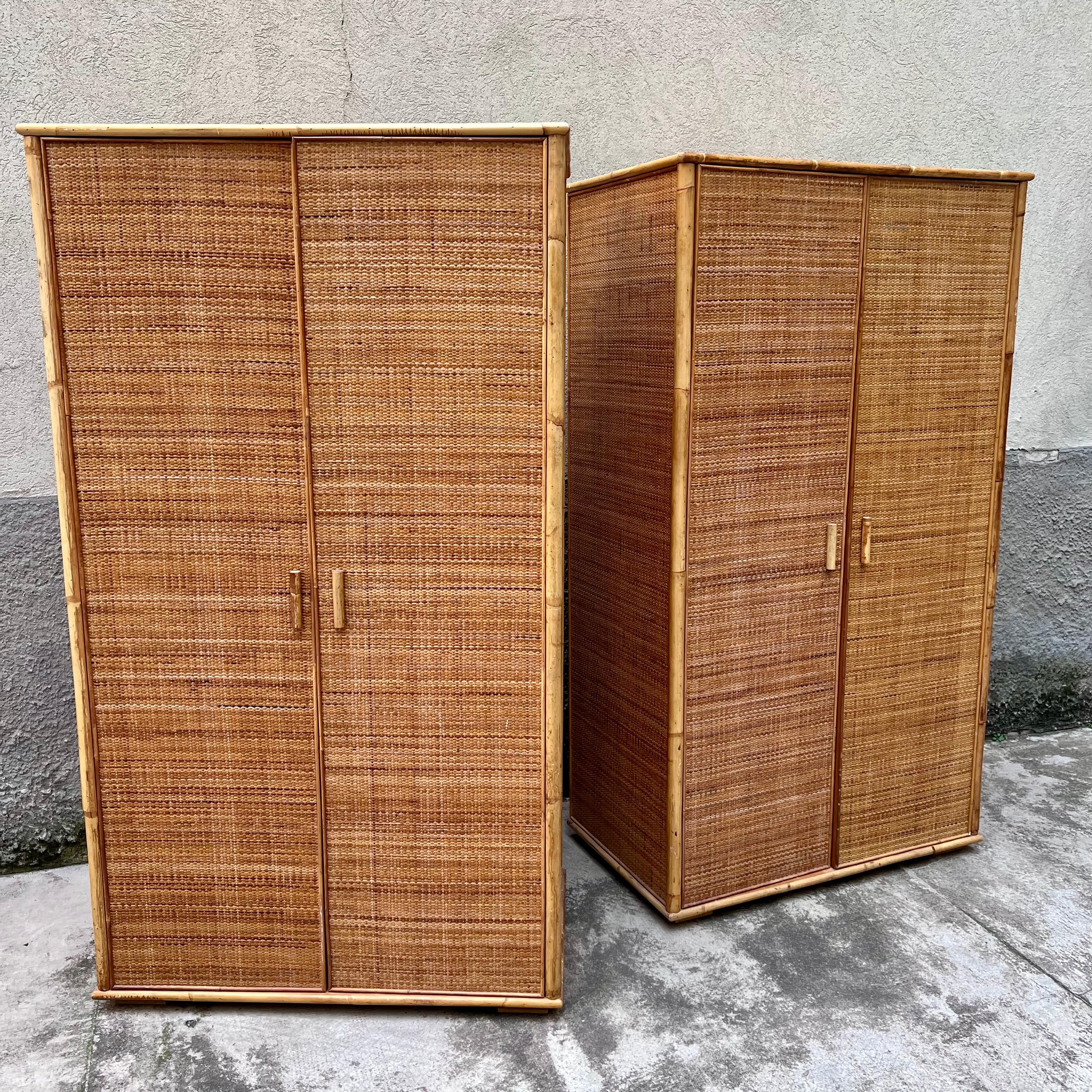Mid-20th Century Bamboo and Rattan Wardrobe Wardrobe - Italy - 1960s For Sale