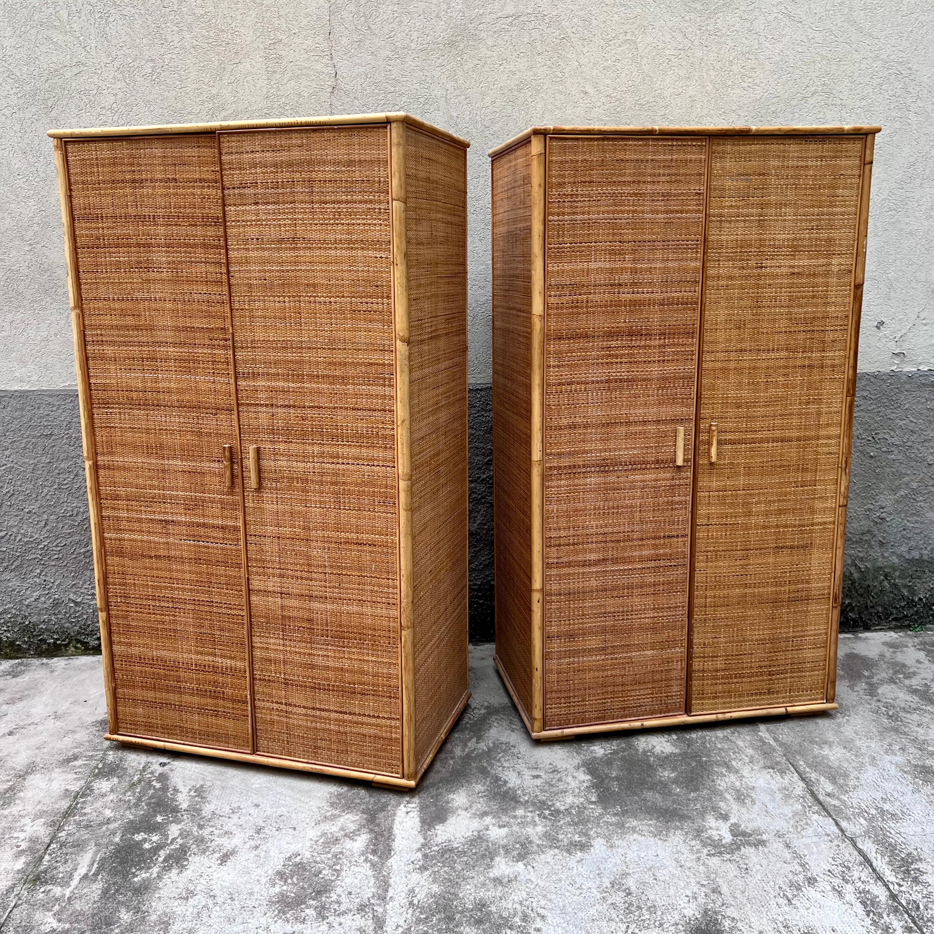 Bamboo and Rattan Wardrobe Wardrobe - Italy - 1960s For Sale 1