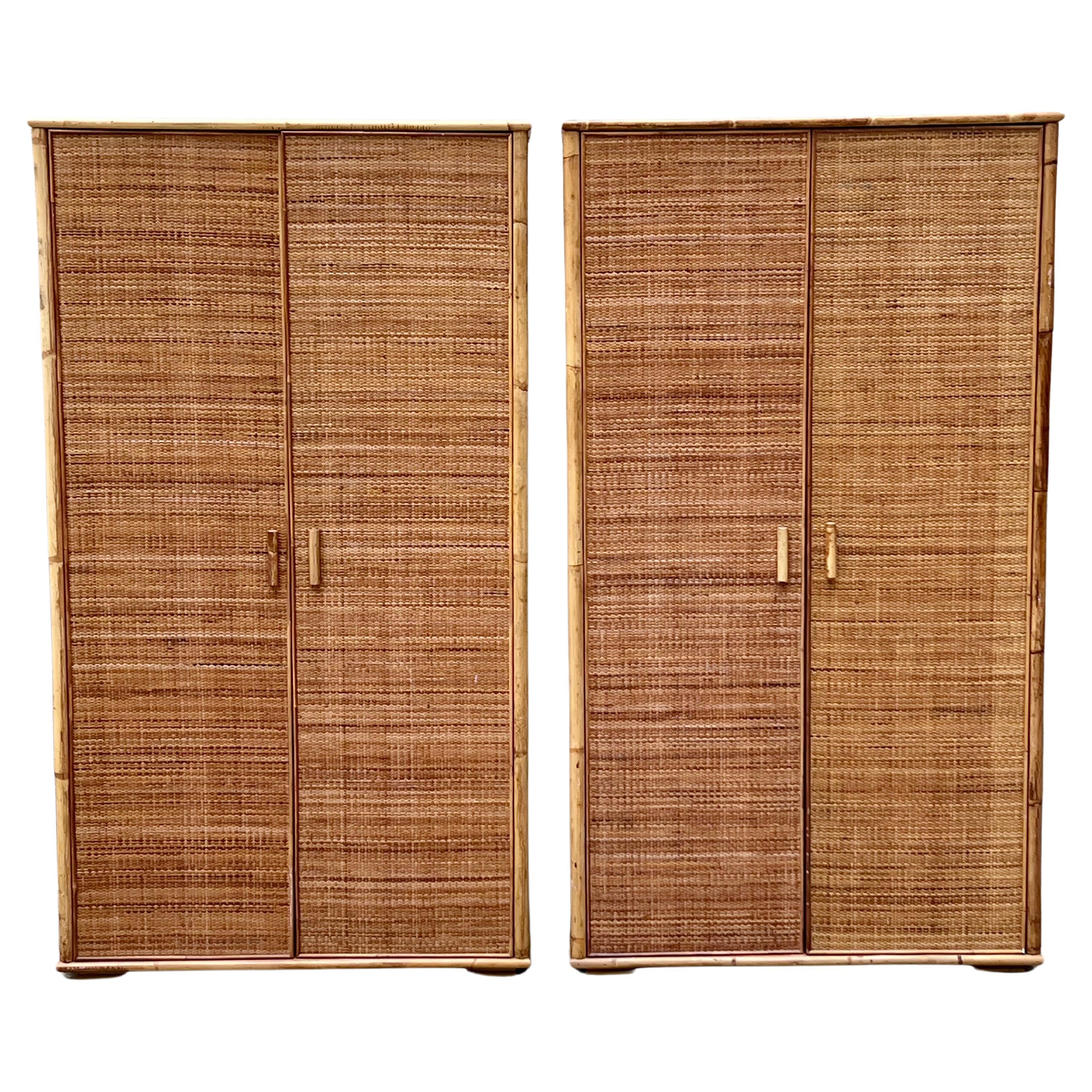 Bamboo and Rattan Wardrobe Wardrobe - Italy - 1960s For Sale