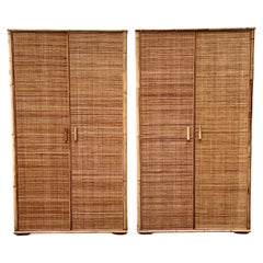 Vintage Bamboo and Rattan Wardrobe Wardrobe - Italy - 1960s