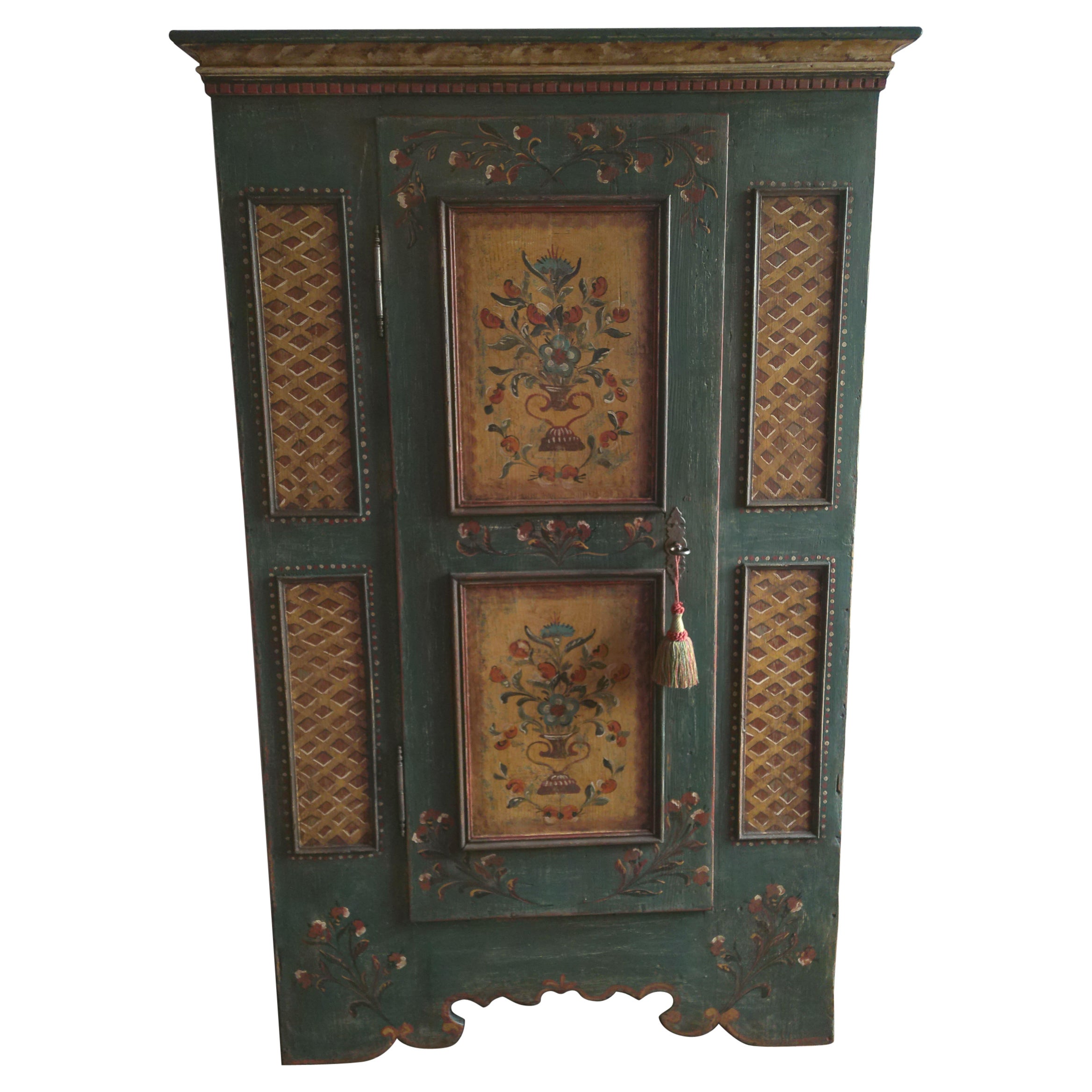 Spruce cabinet with floral painted relief frames For Sale