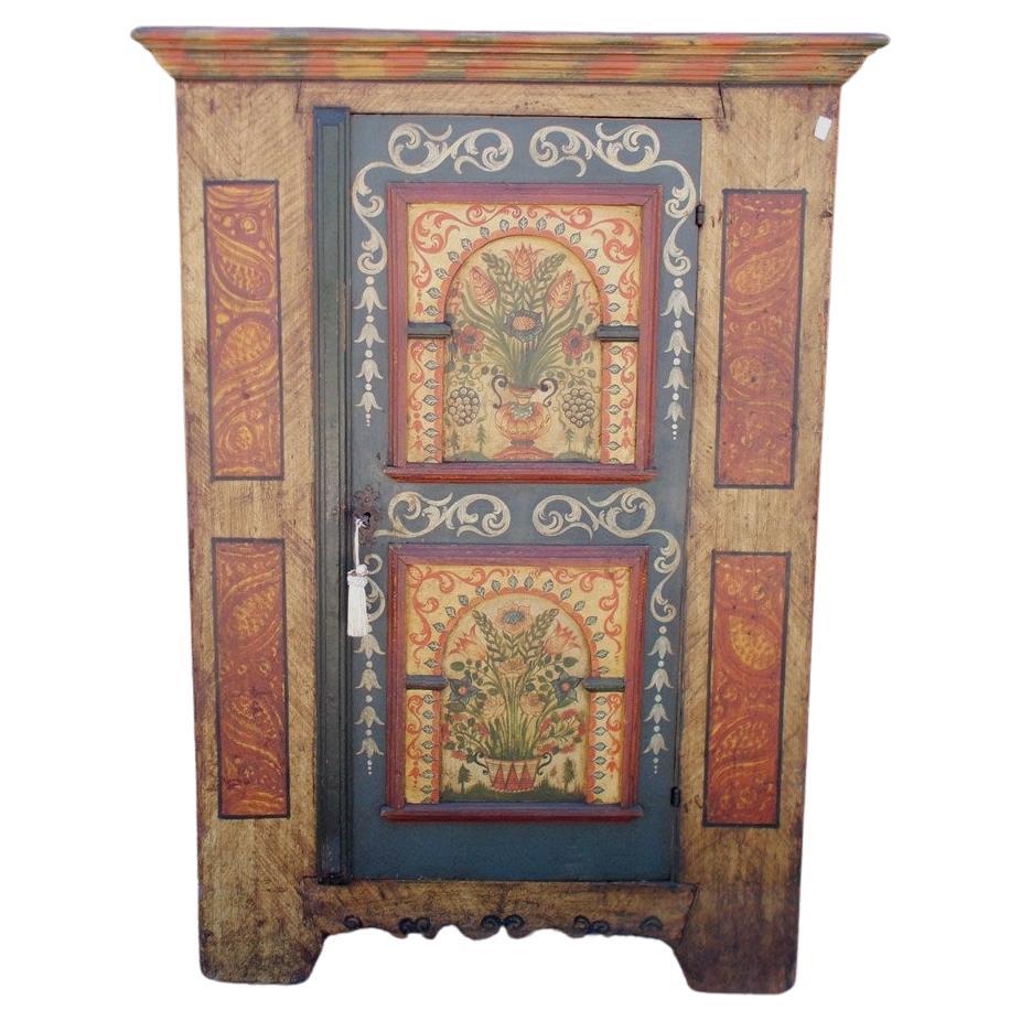 Spruce cabinet decorated alpine peasant art style For Sale