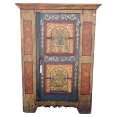 Antique Spruce cabinet decorated alpine peasant art style