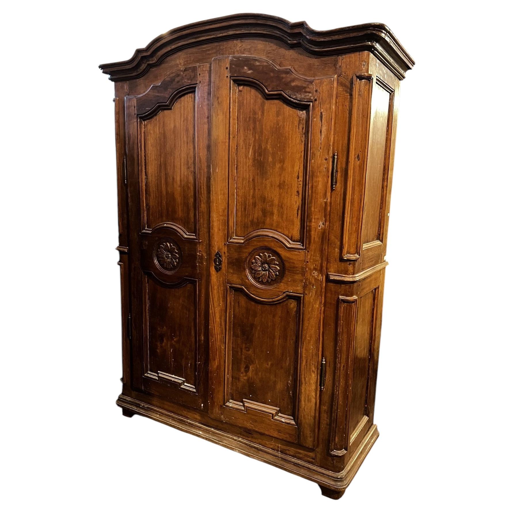 A two-door poplar wood cabinet, 18th century. Italy origin. For Sale