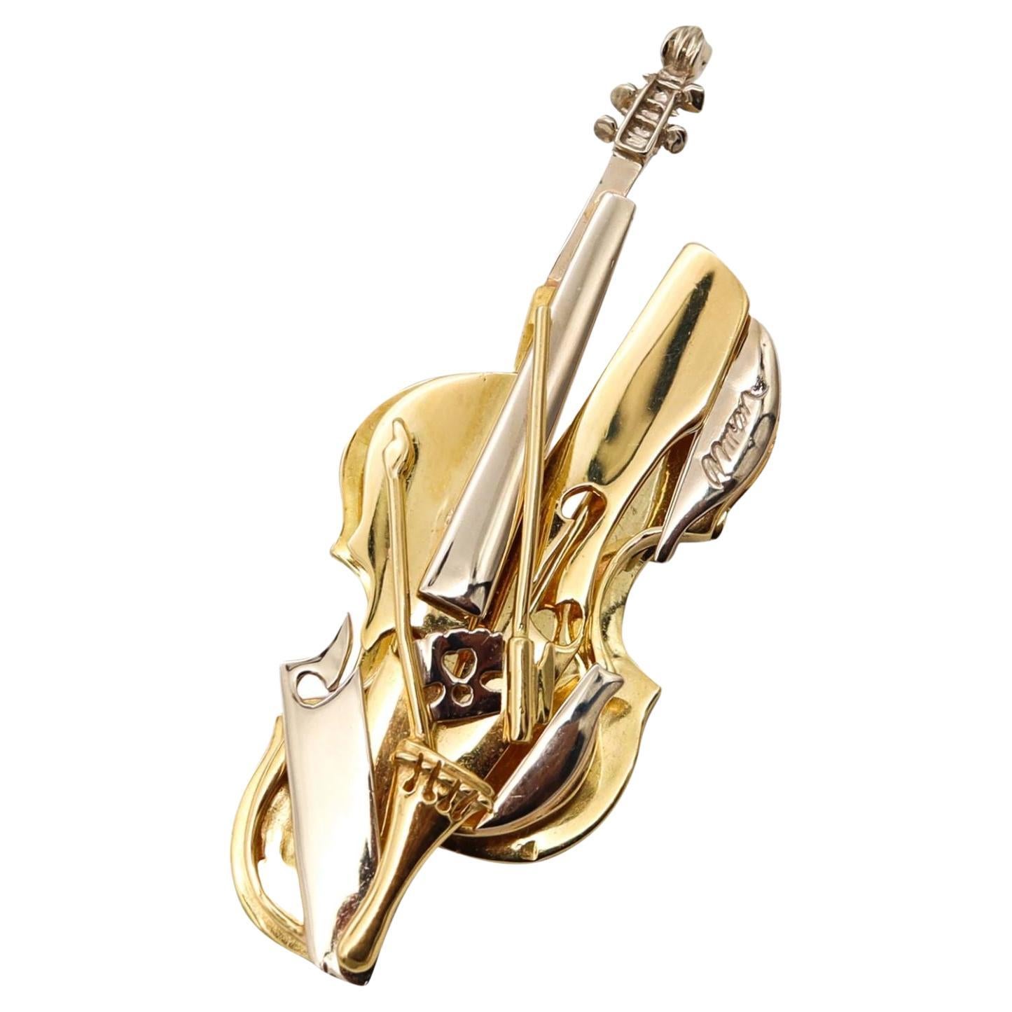 Arman 1970's Rare Sculptural Deconstructed Violin 18Kt Gold French Edition 8/8 For Sale