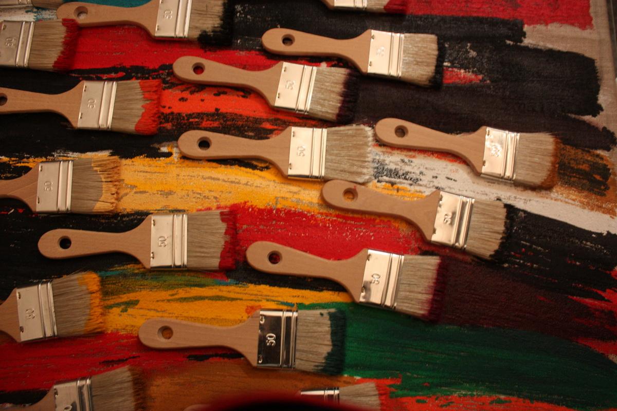 Arman Brush and Brunch Coffee Table Accumulation of Paint Brushes on Canvas 1