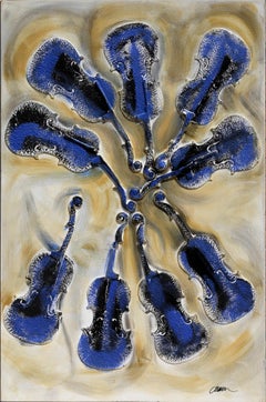 Used Embedded Violins, Mixed Media and Acrylic Paint on Board by Arman