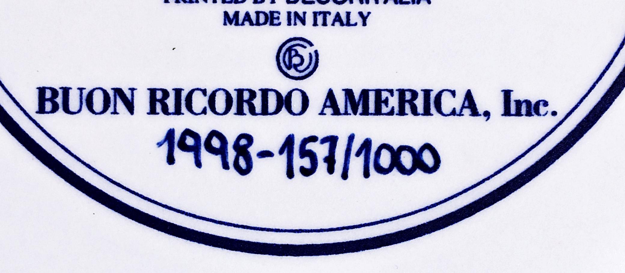Arman
Filetto Al Barolo - Barolo - New York, NY, 1998
Ceramic Plate
Signed in plate, Artist signature fired into the plate on the front and back and numbered 157 from the edition of 1000. (far fewer made)
10 3/10 inches diameter by 1/4 inches