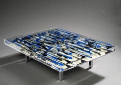 Arman Mali Table Coffee Table in Plexiglas, Steel & Varnish Bottles, Glass Top
