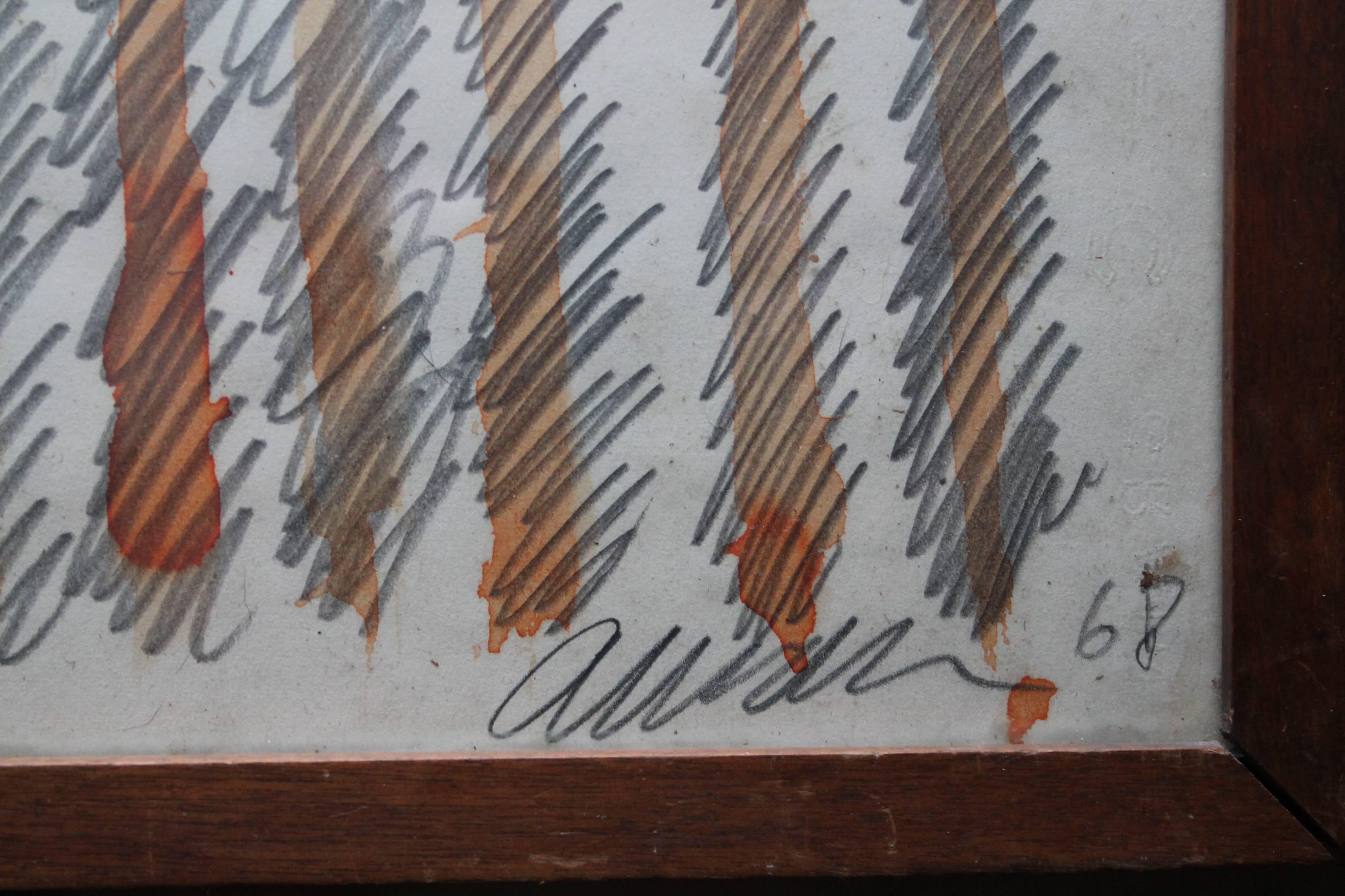 Arman „Orange Goes“ 1968 „New Realist“ Zeichnung Andrew Crispo Gallery Label (Französisch) im Angebot