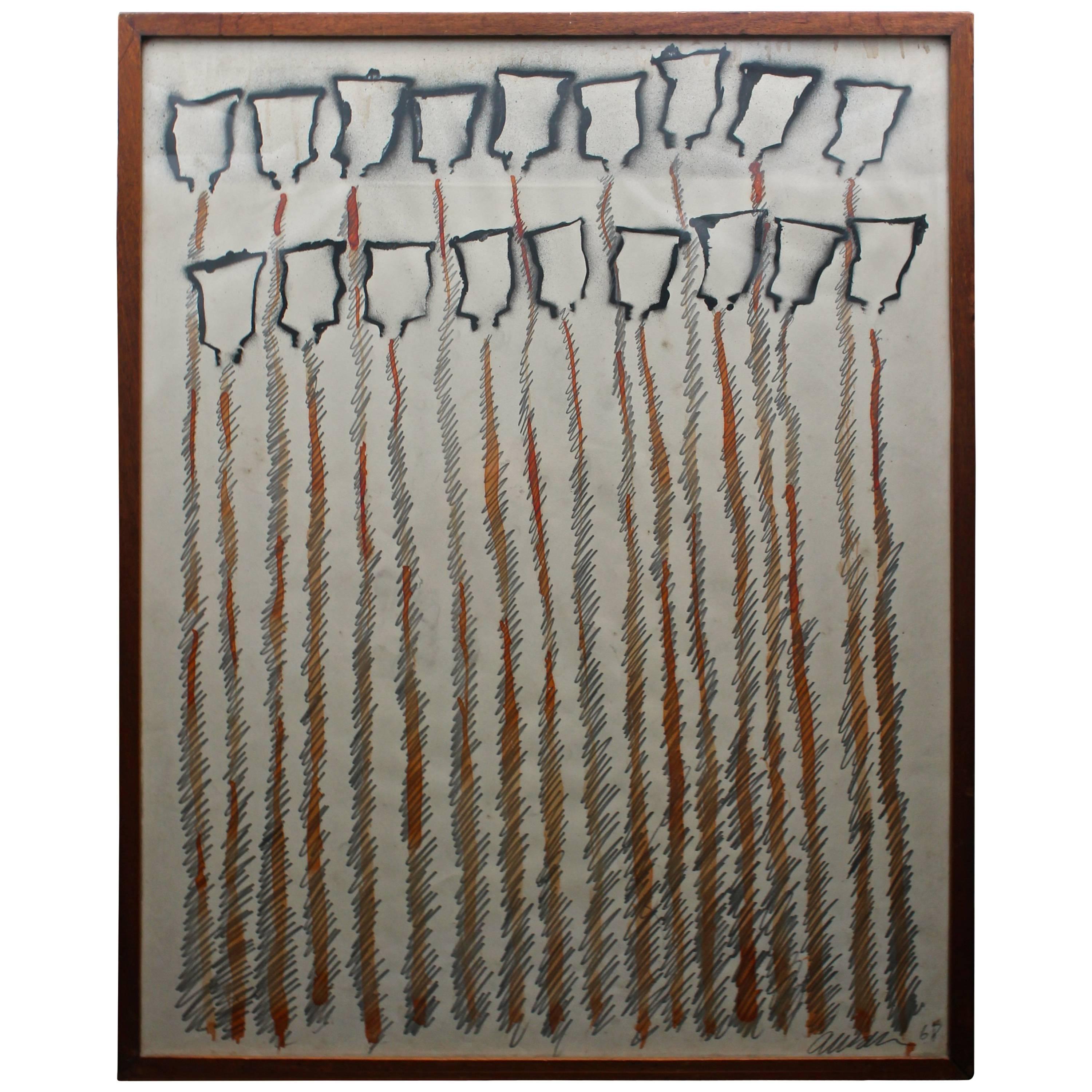 Arman „Orange Goes“ 1968 „New Realist“ Zeichnung Andrew Crispo Gallery Label im Angebot