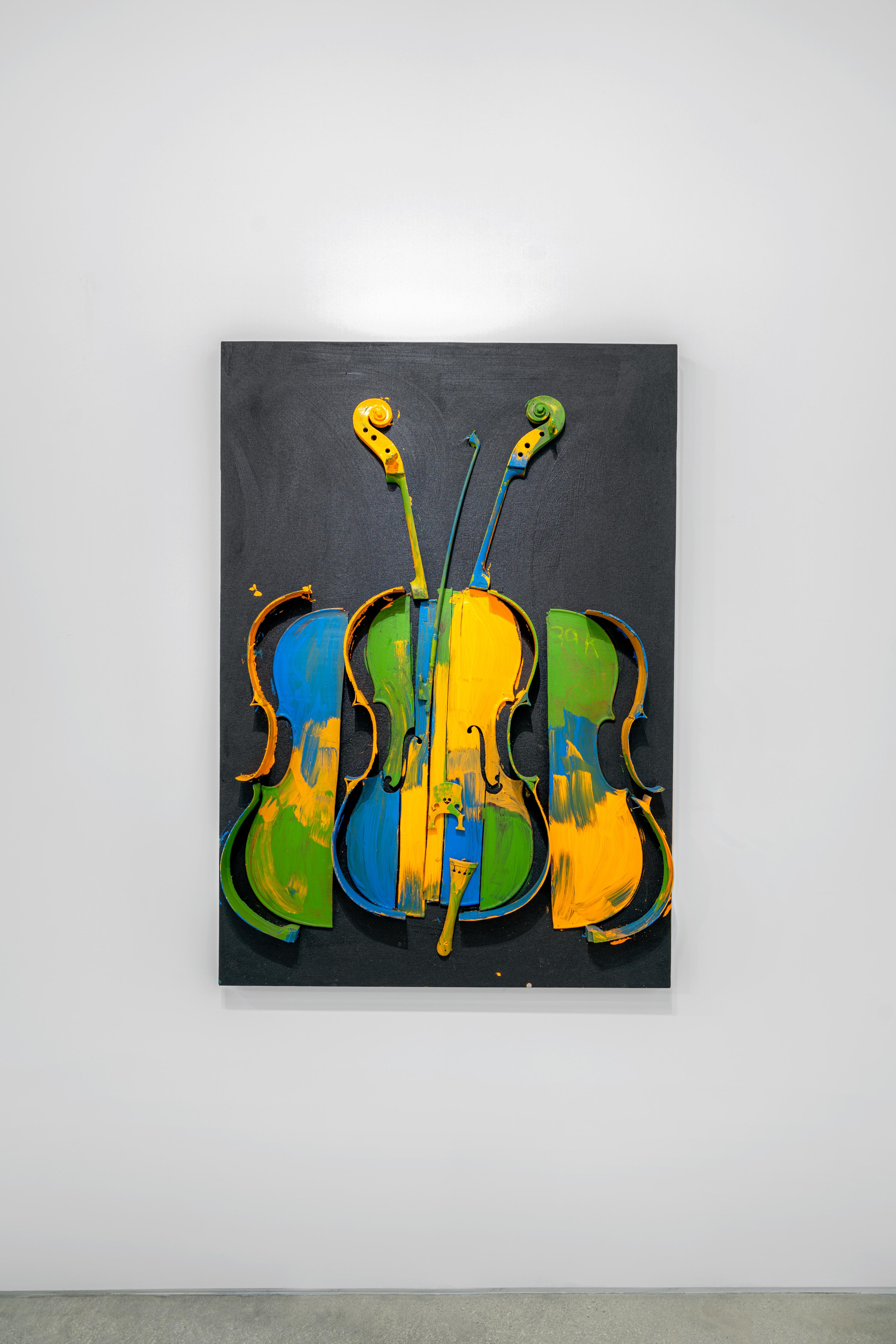 Arman, Sin título, Madera (violonchelo), Pintura acrílica sobre lienzo, 2004 en venta 1
