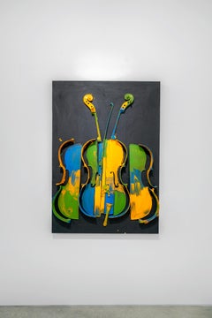 Arman, Untitled, Wood (cello), Acrylic Paint on Canvas, 2004