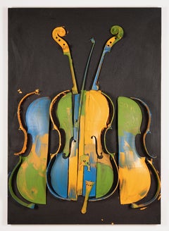 Arman, Untitled, Wood (cello), Acrylic Paint on Canvas, 2004