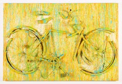 Arman, Yellowciped, Sliced Bicycle, Acrylic Paint on Wood Panel, 1991